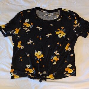 Divided Black Floral Short Sleeve Top